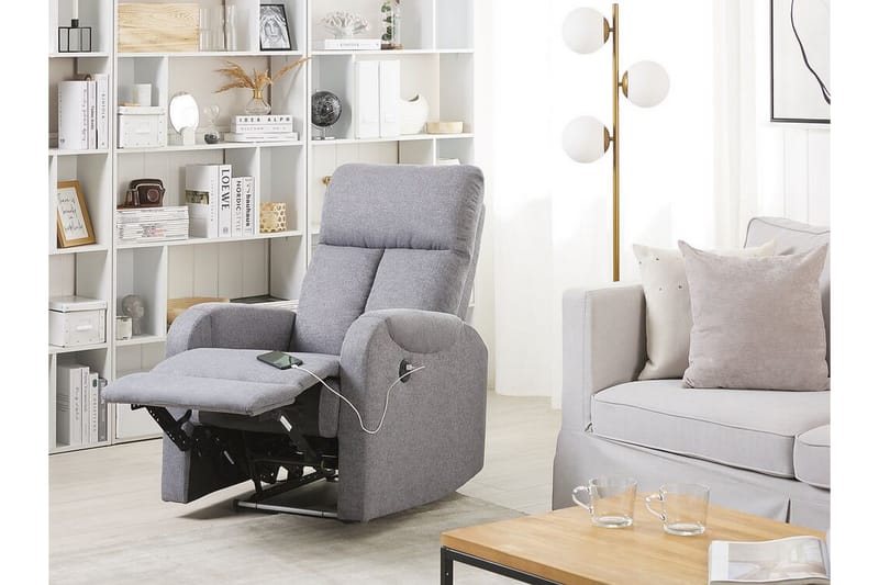 Fåtölj Vakkuri LED-belysning + USB-port - Grå - Biofåtölj & reclinerfåtölj
