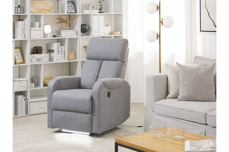 Fåtölj Vakkuri LED-belysning + USB-port - Grå - Biofåtölj & reclinerfåtölj