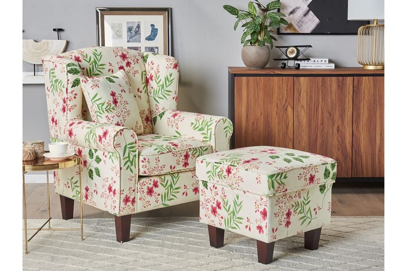 Fåtölj Vangli med Fotpall Blommönster - Beige - Möbler - Fåtölj & stolar - Fåtölj