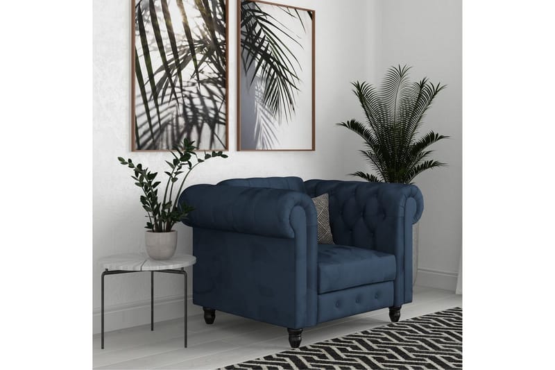 Fåtölj Felix Blå, Sammet/Trä/Metall - Blå, Sammet/Trä/Metall - Möbler - Fåtölj & stolar - Fåtölj