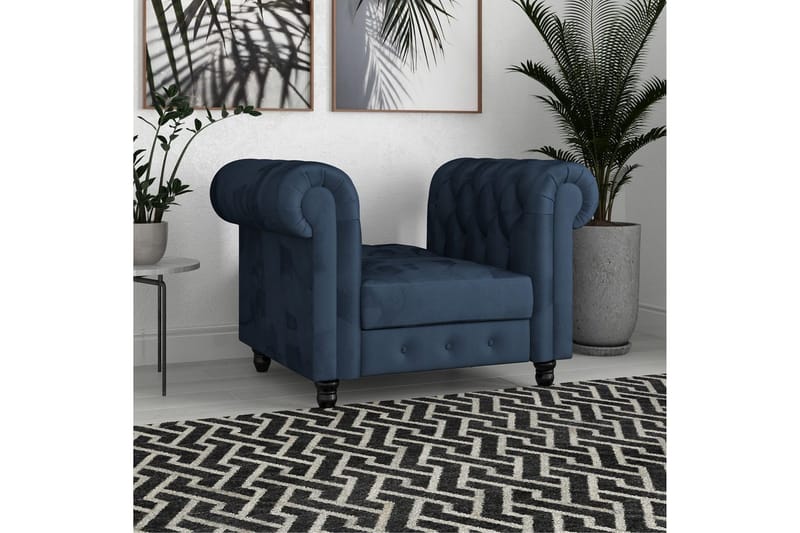 Fåtölj Felix Blå, Sammet/Trä/Metall - Blå, Sammet/Trä/Metall - Möbler - Fåtölj & stolar - Fåtölj