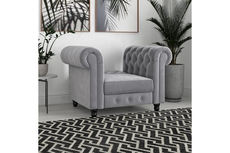 Fåtölj Felix Ljusgrå, Sammet/Trä/Metall - Ljusgrå, Sammet/Trä/Metall - Möbler - Fåtölj & stolar - Fåtölj