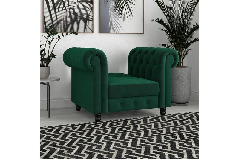 Fåtölj Felix Mörkgrön, Sammet/Trä/Metall - Mörkgrön, Sammet/Trä/Metall - Möbler - Fåtölj & stolar - Fåtölj