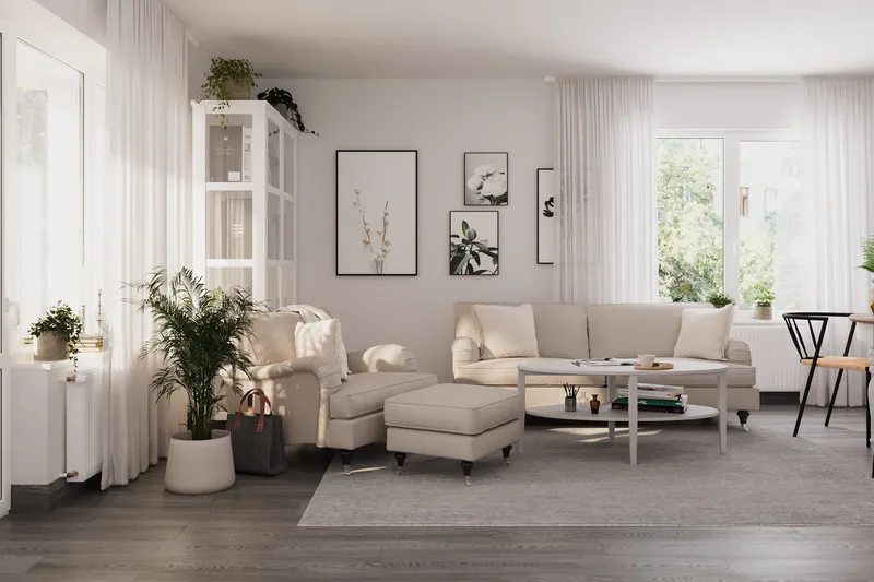 Howard Classic Fåtölj med Fotpall - Beige - Möbler - Fåtölj & stolar - Fåtölj - Fåtölj med fotpall