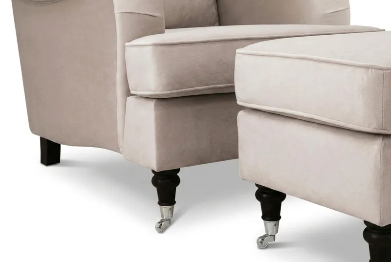 Howard Classic Soffgrupp Fåtölj och Fotpall i Sammet - Beige - Möbler - Fåtölj & stolar - Fåtölj - Howard fåtölj
