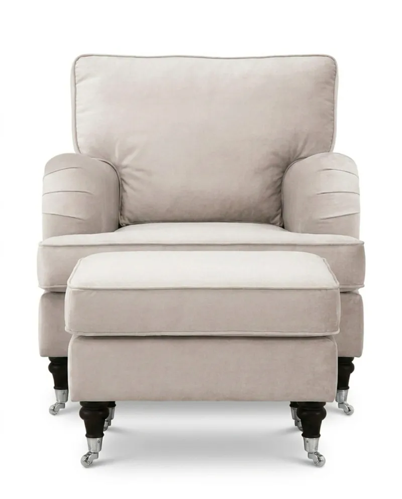 Howard Classic Soffgrupp Fåtölj och Fotpall i Sammet - Beige - Möbler - Fåtölj & stolar - Fåtölj - Howard fåtölj