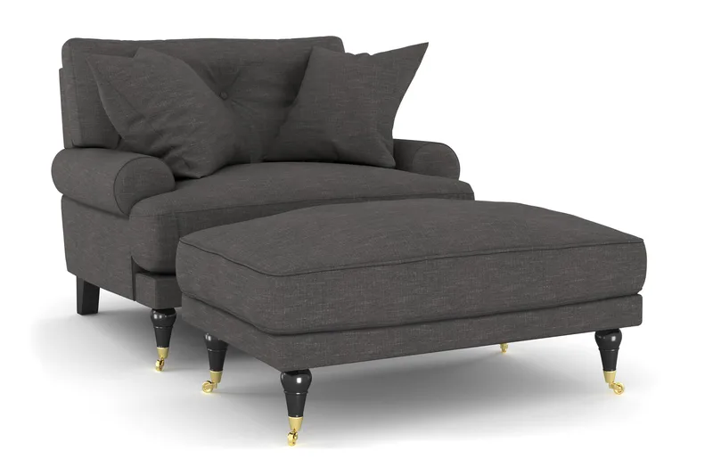 Andrew Fåtölj med Fotpall - Mörkgrå/Mässing - Möbler - Fåtölj & stolar - Fåtölj - Howard fåtölj