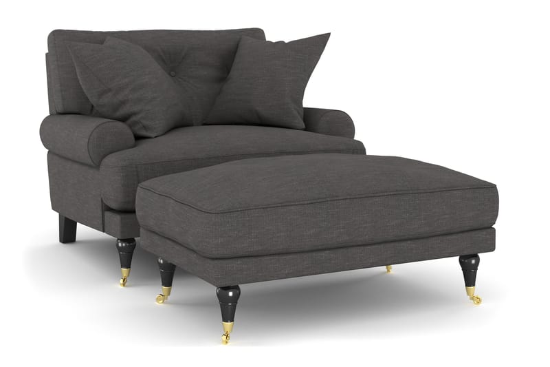 Andrew Fåtölj med Fotpall - Mörkgrå/Mässing - Möbler - Fåtölj & stolar - Fåtölj - Howard fåtölj