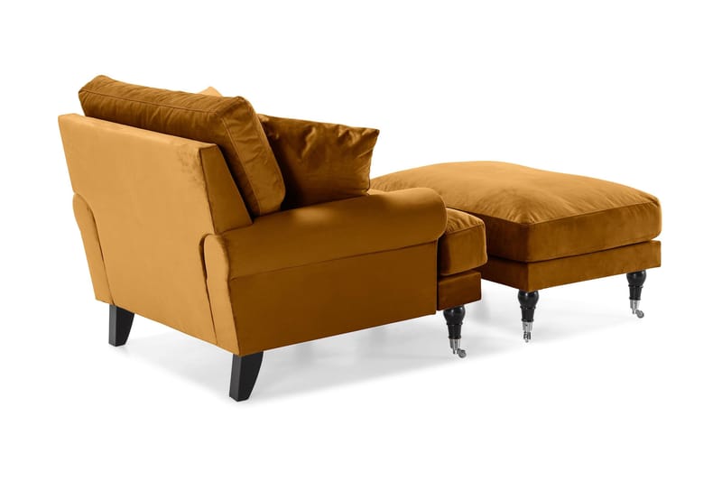 Andrew Fåtölj med Fotpall Sammet - Amber/Krom - Möbler - Fåtölj & stolar - Fåtölj - Sammetsfåtölj