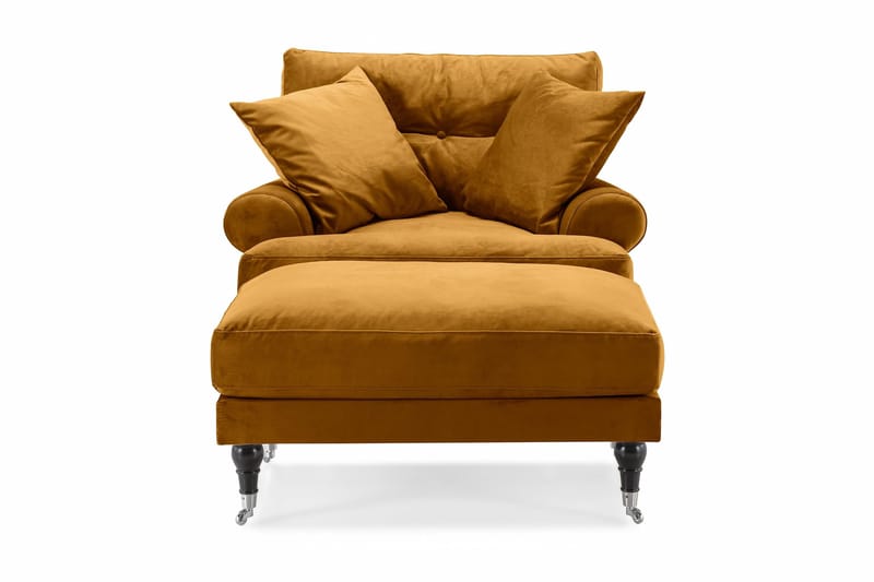 Andrew Fåtölj med Fotpall Sammet - Amber/Krom - Möbler - Fåtölj & stolar - Fåtölj - Sammetsfåtölj