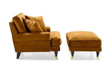 Andrew Fåtölj med Fotpall Sammet - Amber/Mässing - Möbler - Fåtölj & stolar - Fåtölj - Sammetsfåtölj