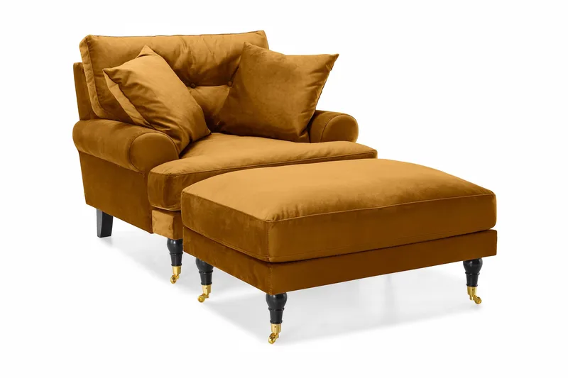 Andrew Fåtölj med Fotpall Sammet - Amber/Mässing - Möbler - Fåtölj & stolar - Fåtölj - Sammetsfåtölj