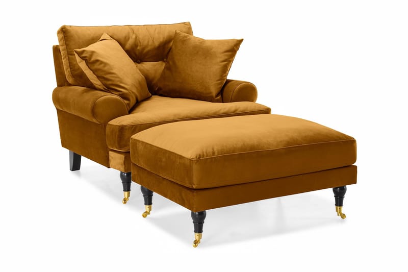Andrew Fåtölj med Fotpall Sammet - Amber/Mässing - Möbler - Fåtölj & stolar - Fåtölj - Sammetsfåtölj
