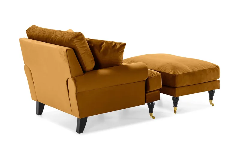 Andrew Fåtölj med Fotpall Sammet - Amber/Mässing - Möbler - Fåtölj & stolar - Fåtölj - Sammetsfåtölj