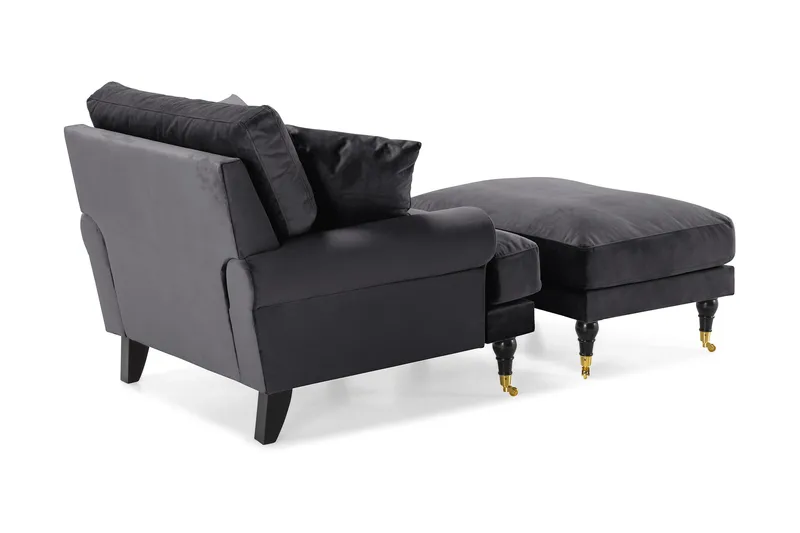 Andrew Fåtölj med Fotpall Sammet - Mörkgrå/Mässing - Möbler - Fåtölj & stolar - Fåtölj - Sammetsfåtölj