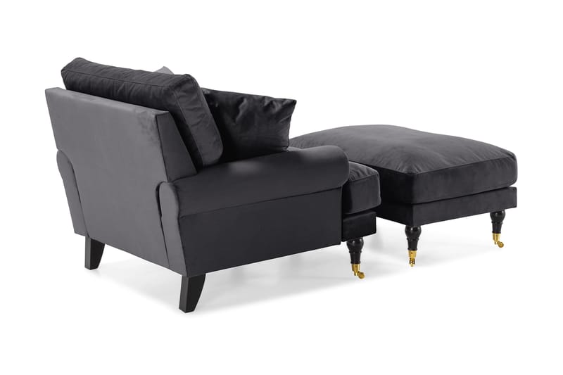 Andrew Fåtölj med Fotpall Sammet - Mörkgrå/Mässing - Möbler - Fåtölj & stolar - Fåtölj - Sammetsfåtölj