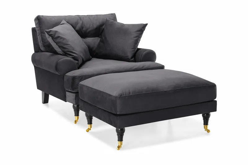 Andrew Fåtölj med Fotpall Sammet - Mörkgrå/Mässing - Möbler - Fåtölj & stolar - Fåtölj - Sammetsfåtölj