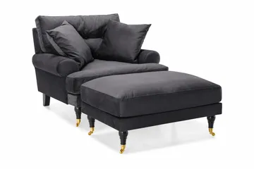 Andrew Fåtölj med Fotpall Sammet - Mörkgrå/Mässing - Möbler - Fåtölj & stolar - Fåtölj - Sammetsfåtölj