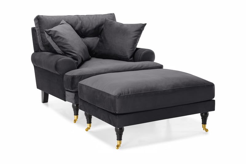 Andrew Fåtölj med Fotpall Sammet - Mörkgrå/Mässing - Möbler - Fåtölj & stolar - Fåtölj - Sammetsfåtölj