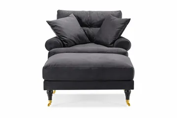 Andrew Fåtölj med Fotpall Sammet - Mörkgrå/Mässing - Möbler - Fåtölj & stolar - Fåtölj - Sammetsfåtölj