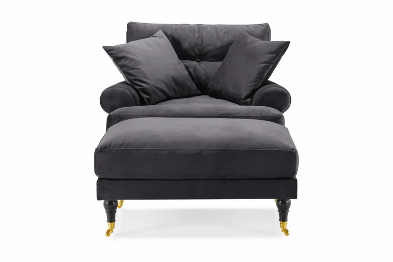 Andrew Fåtölj med Fotpall Sammet - Mörkgrå/Mässing - Möbler - Fåtölj & stolar - Fåtölj - Sammetsfåtölj