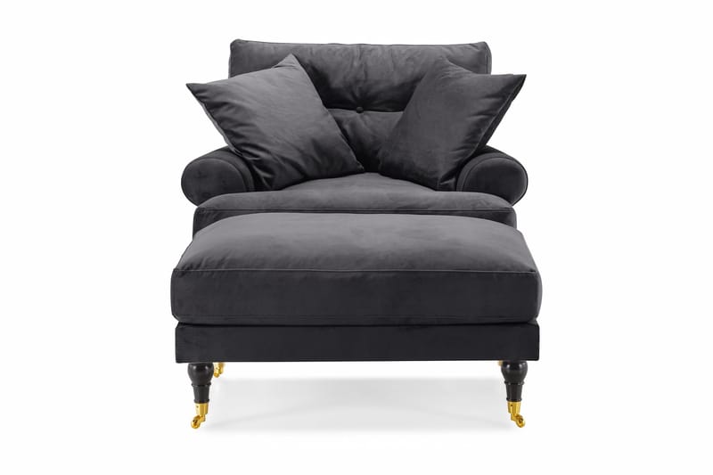 Andrew Fåtölj med Fotpall Sammet - Mörkgrå/Mässing - Möbler - Fåtölj & stolar - Fåtölj - Sammetsfåtölj