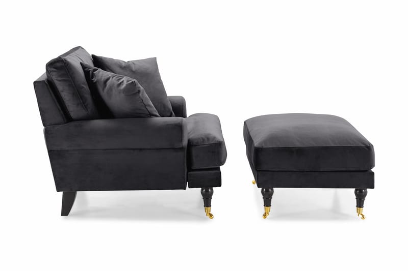 Andrew Fåtölj med Fotpall Sammet - Mörkgrå/Mässing - Möbler - Fåtölj & stolar - Fåtölj - Sammetsfåtölj