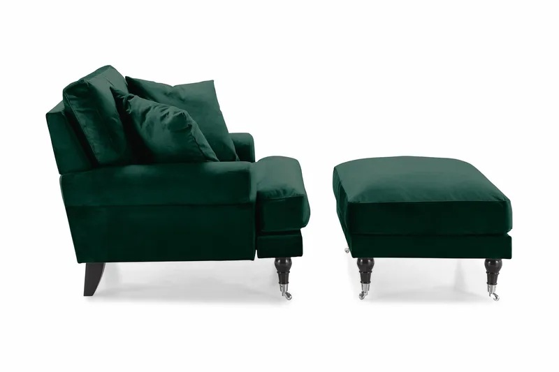 Andrew Fåtölj med Fotpall Sammet - Mörkgrön/Krom - Möbler - Fåtölj & stolar - Fåtölj - Sammetsfåtölj