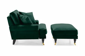 Andrew Fåtölj med Fotpall Sammet - Mörkgrön/Mässing - Möbler - Fåtölj & stolar - Fåtölj - Sammetsfåtölj