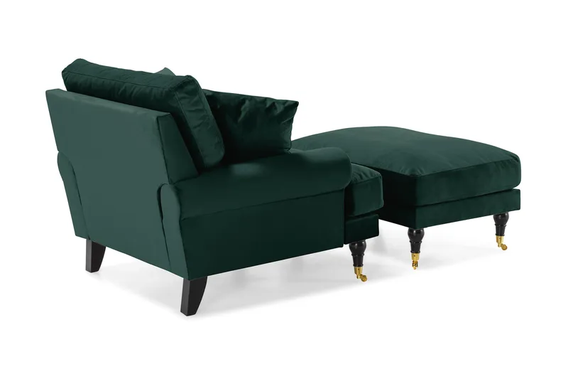 Andrew Fåtölj med Fotpall Sammet - Mörkgrön/Mässing - Möbler - Fåtölj & stolar - Fåtölj - Sammetsfåtölj