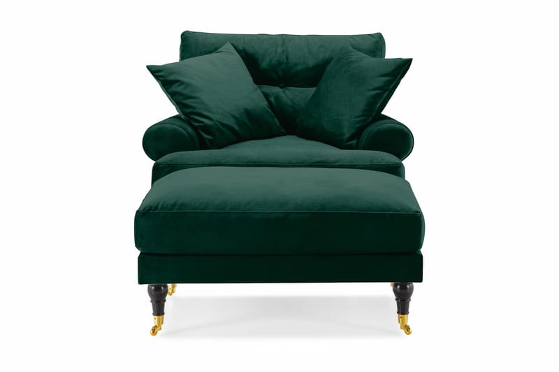 Andrew Fåtölj med Fotpall Sammet - Mörkgrön/Mässing - Möbler - Fåtölj & stolar - Fåtölj - Sammetsfåtölj