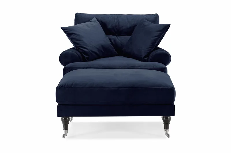 Andrew Fåtölj med Fotpall Sammet - Midnattsblå/Krom - Möbler - Fåtölj & stolar - Fåtölj - Sammetsfåtölj