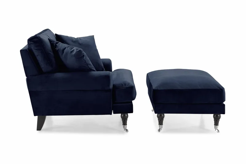 Andrew Fåtölj med Fotpall Sammet - Midnattsblå/Krom - Möbler - Fåtölj & stolar - Fåtölj - Sammetsfåtölj