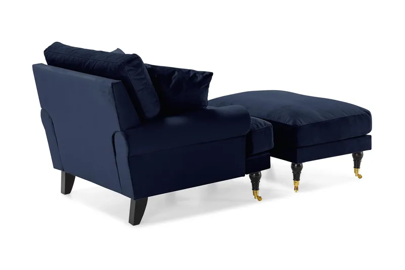Andrew Fåtölj med Fotpall Sammet - Midnattsblå/Mässing - Möbler - Fåtölj & stolar - Fåtölj - Sammetsfåtölj