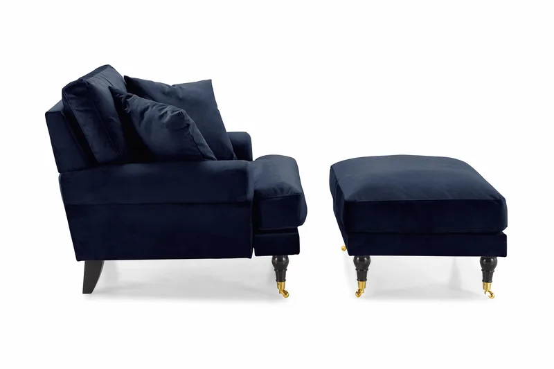Andrew Fåtölj med Fotpall Sammet - Midnattsblå/Mässing - Möbler - Fåtölj & stolar - Fåtölj - Sammetsfåtölj