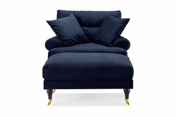 Andrew Fåtölj med Fotpall Sammet - Midnattsblå/Mässing - Möbler - Fåtölj & stolar - Fåtölj - Sammetsfåtölj