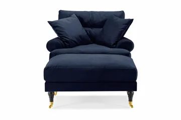 Andrew Fåtölj med Fotpall Sammet - Midnattsblå/Mässing - Möbler - Fåtölj & stolar - Fåtölj - Sammetsfåtölj