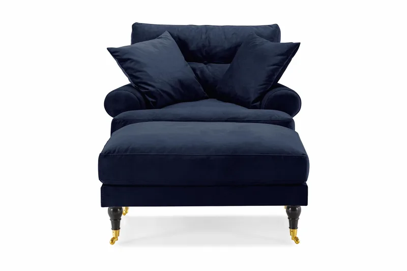 Andrew Fåtölj med Fotpall Sammet - Midnattsblå/Mässing - Möbler - Fåtölj & stolar - Fåtölj - Sammetsfåtölj