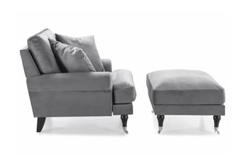 Andrew Fåtölj med Fotpall Sammet - Silvergrå/Krom - Möbler - Fåtölj & stolar - Fåtölj - Sammetsfåtölj