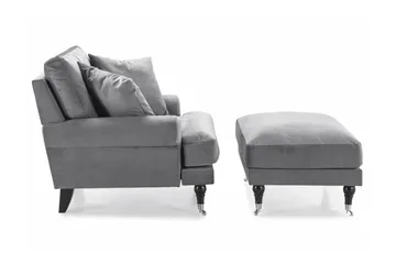 Andrew Fåtölj med Fotpall Sammet - Silvergrå/Krom - Möbler - Fåtölj & stolar - Fåtölj - Sammetsfåtölj