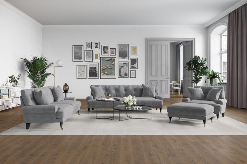 Andrew Fåtölj med Fotpall Sammet - Silvergrå/Krom - Möbler - Fåtölj & stolar - Fåtölj - Sammetsfåtölj