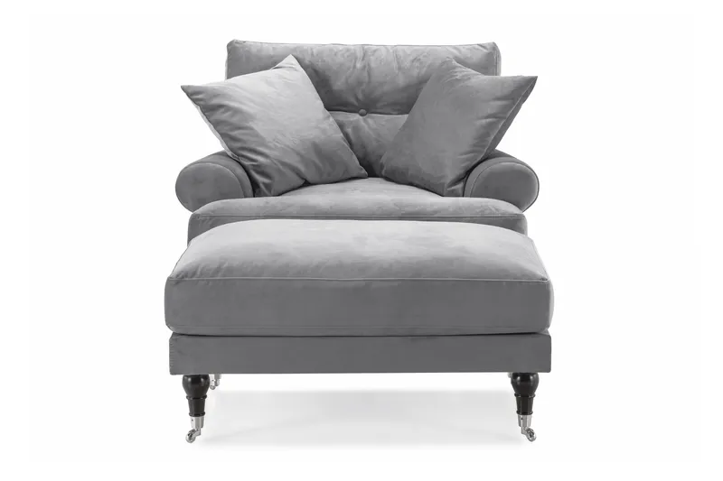 Andrew Fåtölj med Fotpall Sammet - Silvergrå/Krom - Möbler - Fåtölj & stolar - Fåtölj - Sammetsfåtölj