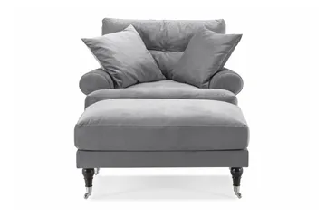 Andrew Fåtölj med Fotpall Sammet - Silvergrå/Krom - Möbler - Fåtölj & stolar - Fåtölj - Sammetsfåtölj