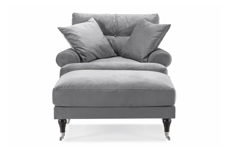 Andrew Fåtölj med Fotpall Sammet - Silvergrå/Krom - Möbler - Fåtölj & stolar - Fåtölj - Sammetsfåtölj