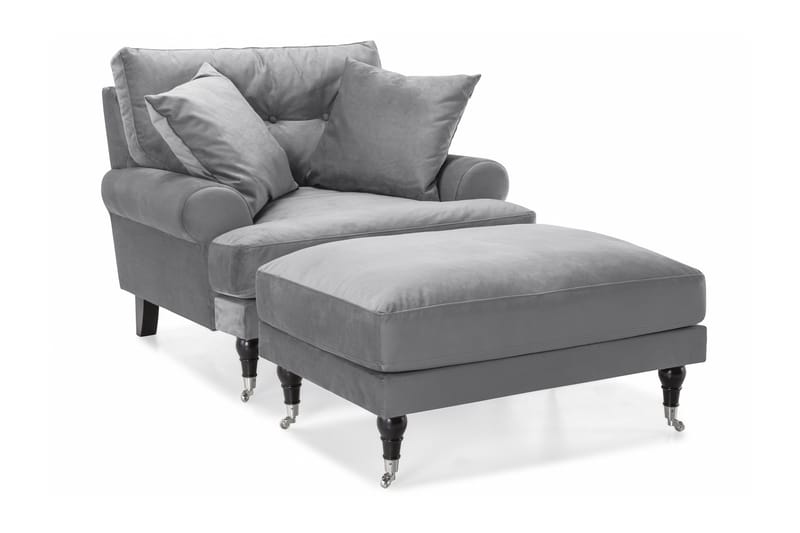 Andrew Fåtölj med Fotpall Sammet, Silvergrå/Krom