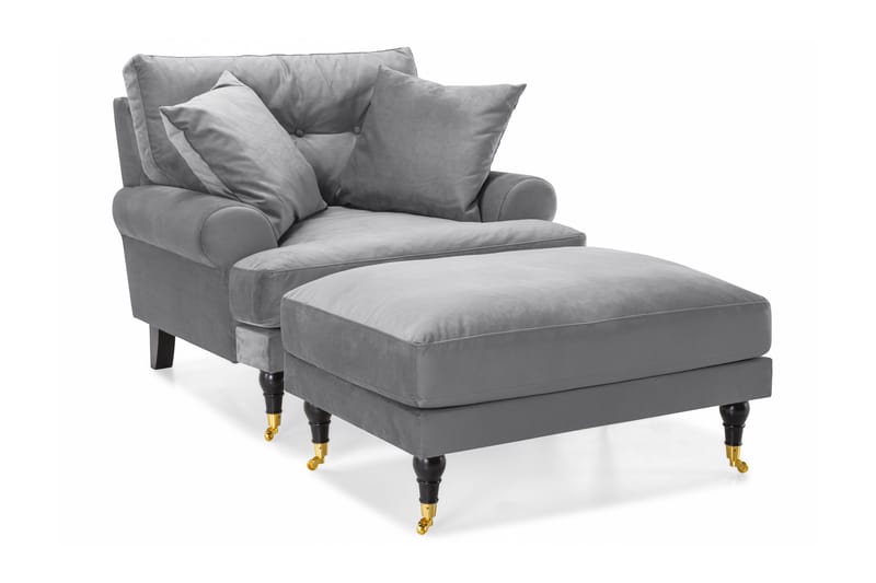 Andrew Fåtölj med Fotpall Sammet - Silvergrå/Mässing - Möbler - Fåtölj & stolar - Fåtölj - Sammetsfåtölj