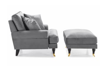 Andrew Fåtölj med Fotpall Sammet - Silvergrå/Mässing - Möbler - Fåtölj & stolar - Fåtölj - Sammetsfåtölj