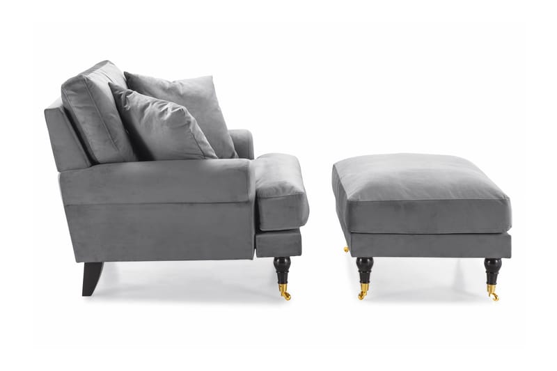 Andrew Fåtölj med Fotpall Sammet - Silvergrå/Mässing - Möbler - Fåtölj & stolar - Fåtölj - Sammetsfåtölj