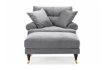 Andrew Fåtölj med Fotpall Sammet - Silvergrå/Mässing - Möbler - Fåtölj & stolar - Fåtölj - Sammetsfåtölj