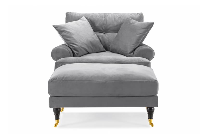Andrew Fåtölj med Fotpall Sammet - Silvergrå/Mässing - Möbler - Fåtölj & stolar - Fåtölj - Sammetsfåtölj